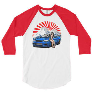 Red and white Nissan R34 GT-R baseball t shirt  in JDM Shirts - Modified Street Style 