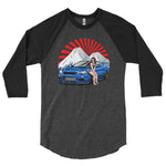 Black and gray Nissan R34 GT-R baseball t shirt  in JDM t shirts - Modified Street Style 