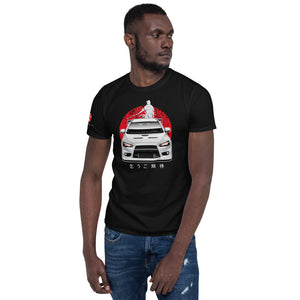 Man wearing a black Mitsubishi Evo t shirt in JDM Apparel - Modified Street Style