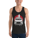 Man wearing a black Mitsubishi Evo tank top in automotive clothing - Modified Street Style